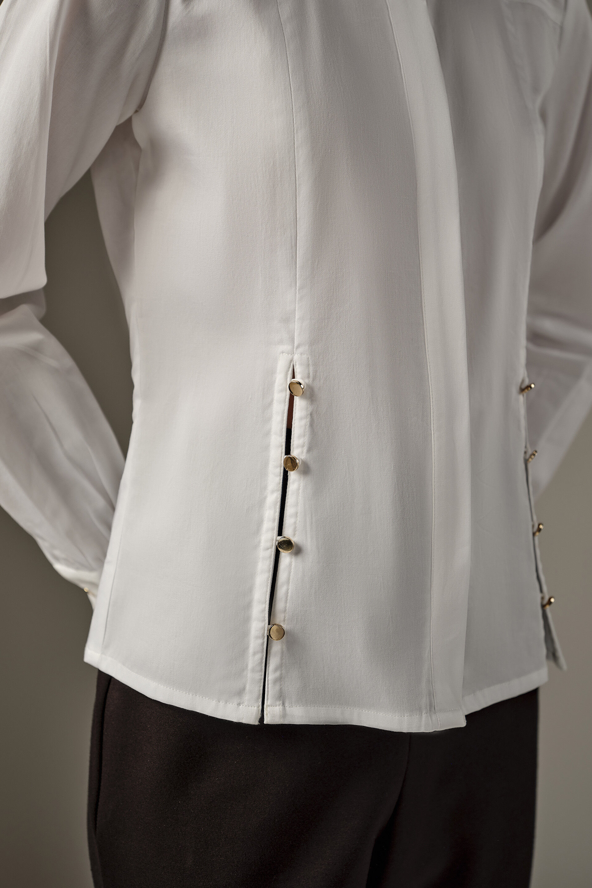 Button-Detail Cotton Shirt, White, image 4
